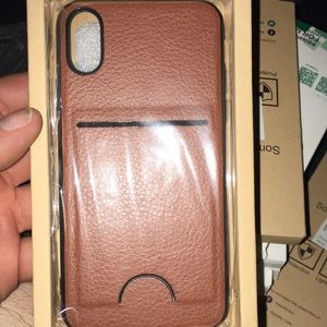 I phone x brown leather wallet case